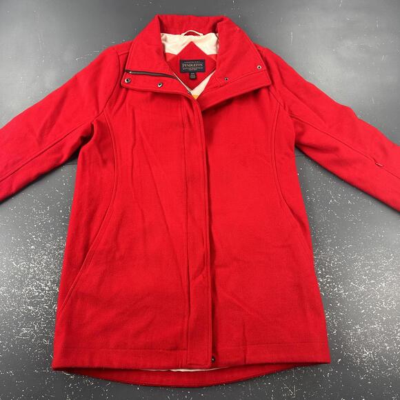 Pendleton Wool Jacket Womens Medium Red Cascade Campbell Glacier Stripe Lining - Picture 6 of 13
